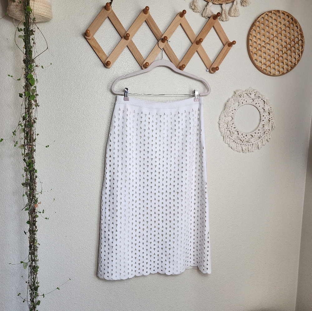 Derek Lam Eyelet A Line Mini Skirt Women's L White High Waisted Lined Vi…